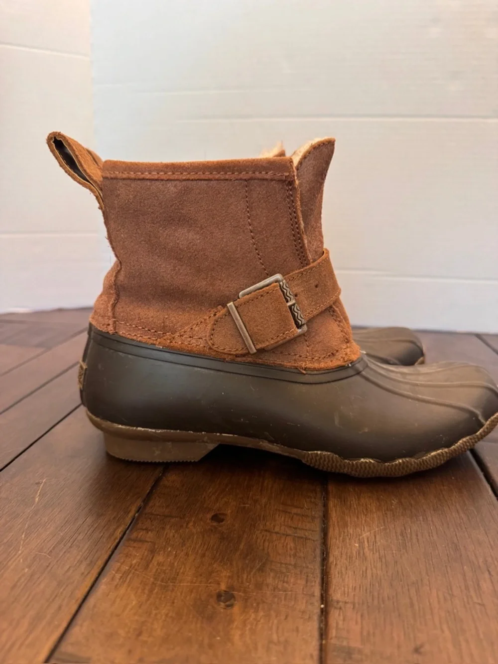 Sperry Saltwater Women's 6.5M Brown Leather Zip Up Duck Rain Boots